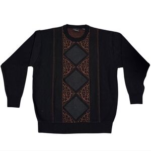 Gabicci Vintage Wool Men's XL Chunky 3D Knit Sweater Long Sleeves Patches Black